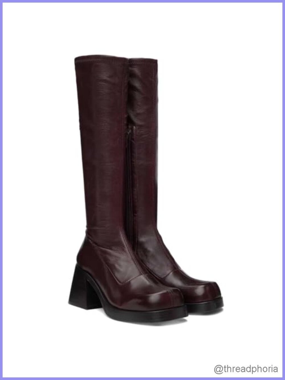 Stretchy Knee High Boots Chunky Block Heeled Platform Square Toe Side Zipper